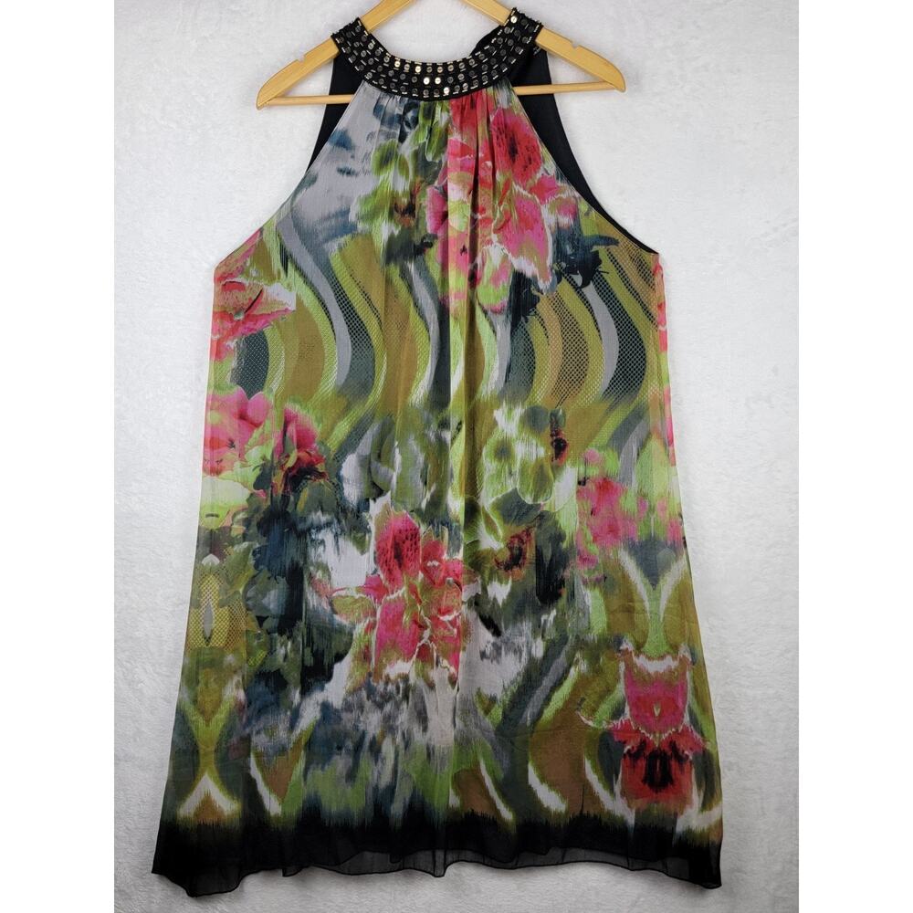 Fairy Whimsigoth Halter Midi Dress XL Embellish Sleeveless Line Colorful Floral